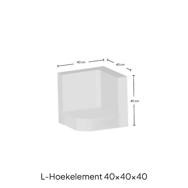 Hoek L-element 40x40x40 Grijs maatvoering